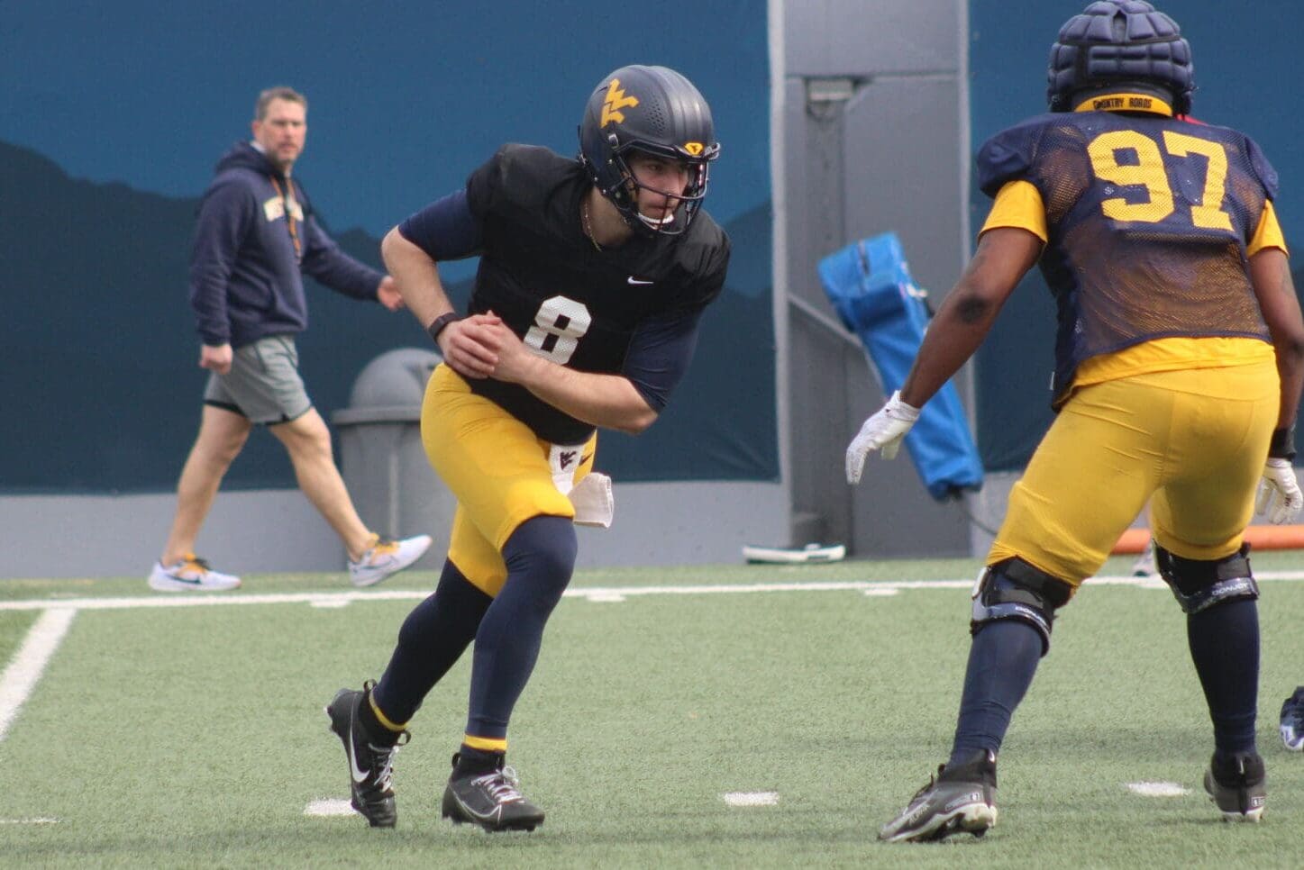 WVU football Nicco Marchiol at practice