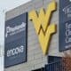 WVU Football logo at Milan Puskar Stadium Stock Photo