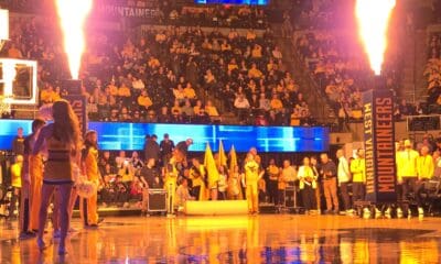 WVU Basketball intro at WVU Coliseum stock