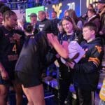 WVU Women's Basketball with fans