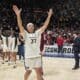 WVU Women's Basketball Celia Riviere thanks the Hope Coliseum crowd