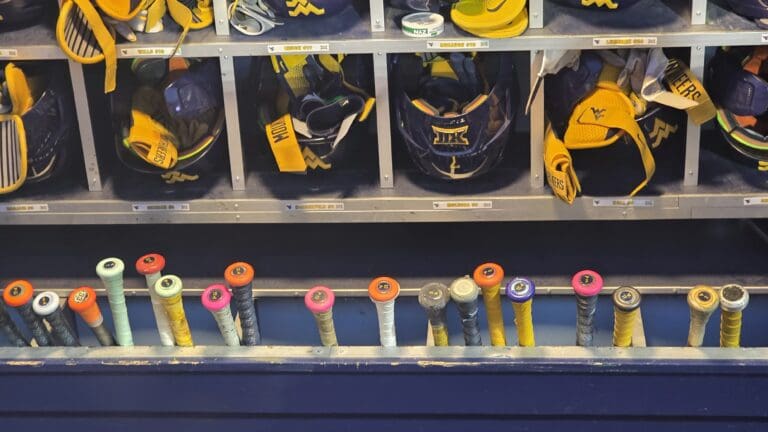 WVU Baseball Helmet and Bat STOCK PHOTO
