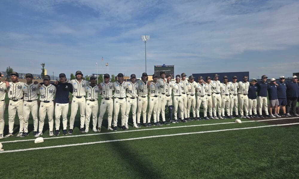 WVU Baseball celebrating Super Regional title by singing Country Roads