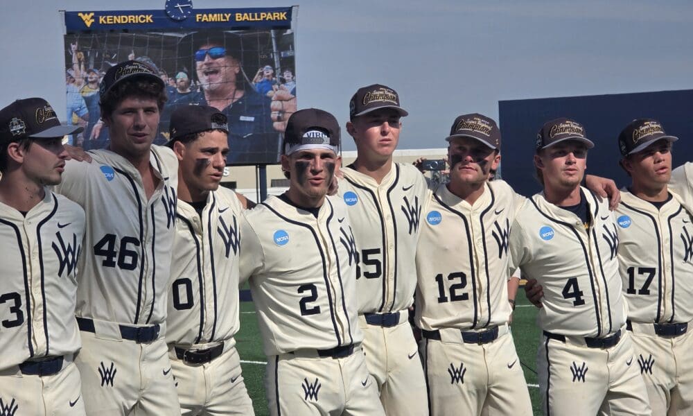 WVU Baseball celebrating Super Regional title