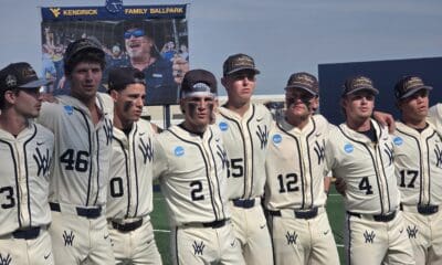WVU Baseball celebrating Super Regional title