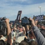 WVU Baseball celebrating Super Regional title