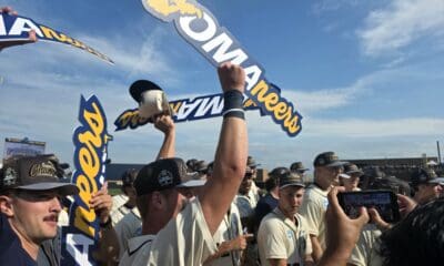 WVU Baseball celebrating Super Regional title