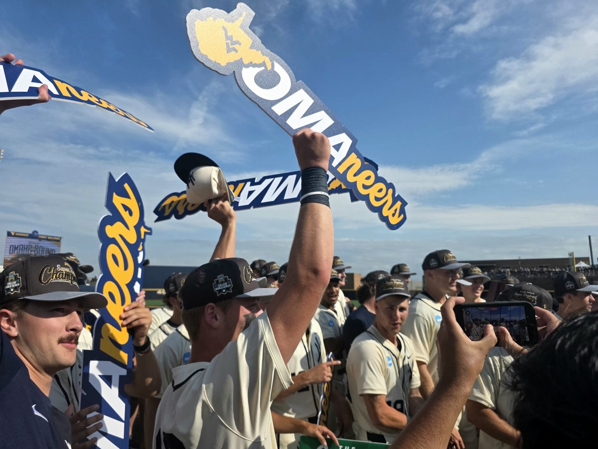 WVU Baseball celebrating Super Regional title