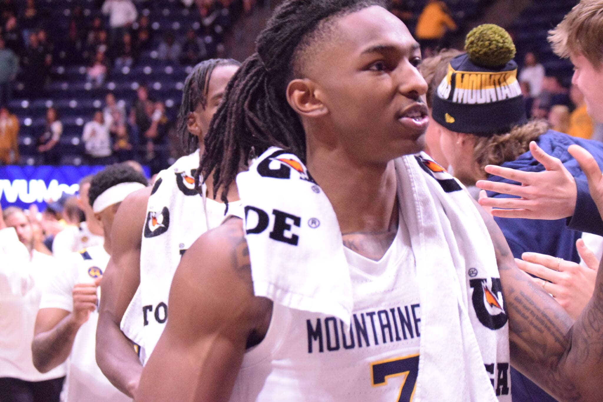 WVU Basketball Javon Small high fives fans
