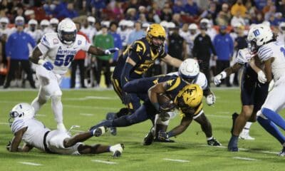 WVU Football CJ Donaldson tackled by Memphis in Frisco Bowl