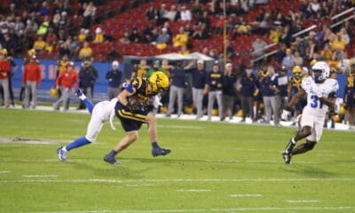 WVU Football WR Hudson Clement tackled by Memphis at Frisco Bowl