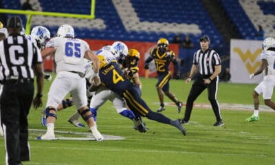 WVU Football LB Trey Lathan tackle against Memphis at Frisco Bowl