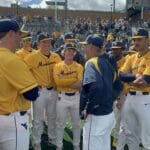 WVU Baseball HC Randy Mazey with WVU baseball team