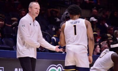 WVU Basketball Head Coach Darian DeVries and Joseph Yesufu