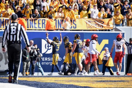 WVU Football QB Michael Hawkins Jr Celebrates TD with Mountaineer Maniacs