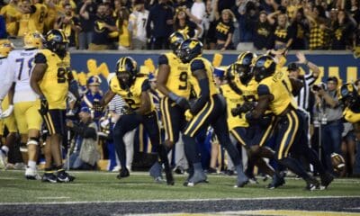 WVU Football celebrates against Pitt in Backyard Brawl