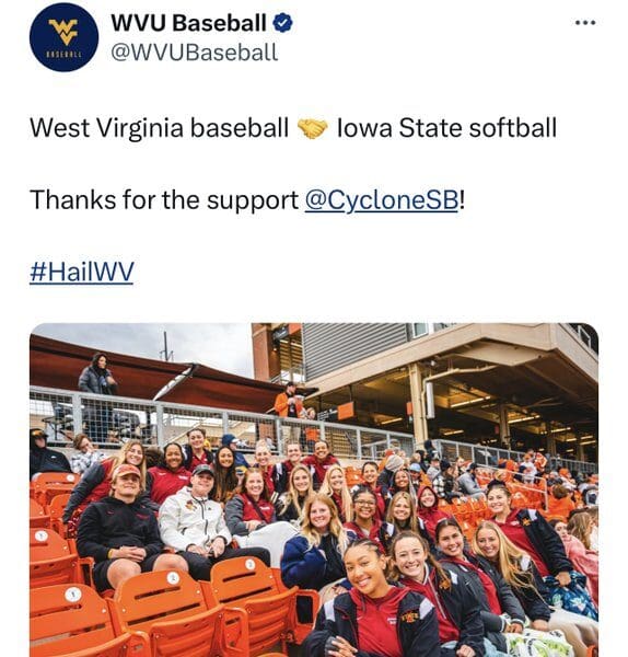 WVU baseball and ISU softball tweet