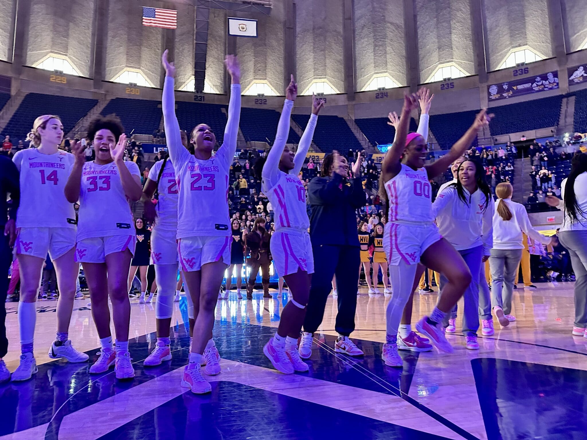 WVU Women's Basketball team celebrates