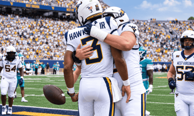 WVU Football QB Michael Hawkins Jr. Celebrates his touchdown