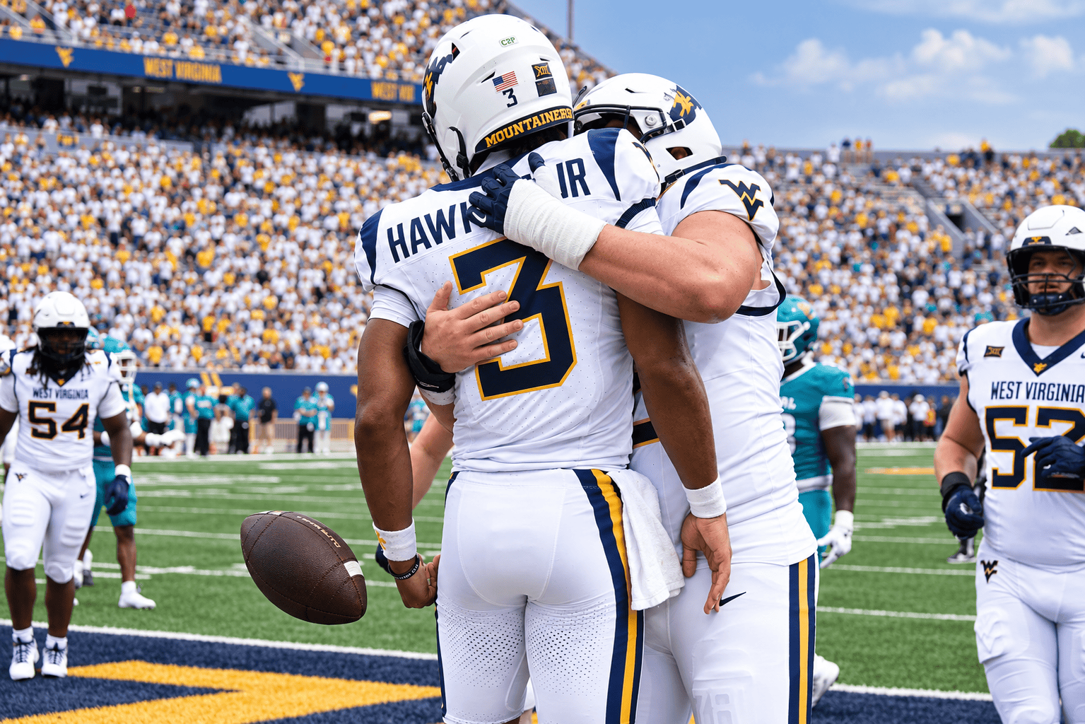 WVU Football QB Michael Hawkins Jr. Celebrates his touchdown