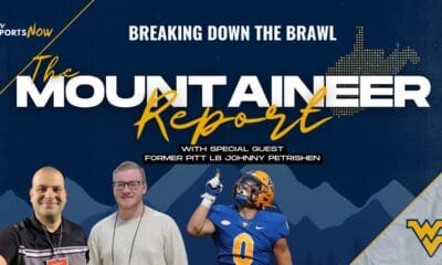 Mountaineer Report Backyard Brawl graphic with Johnny Petrishen