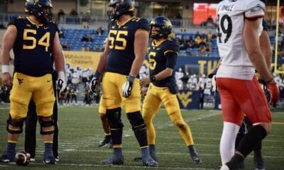 WVU Football Garrett Greene, Tomas Rimac and Ja’Quay Hubbard against Cincinnati