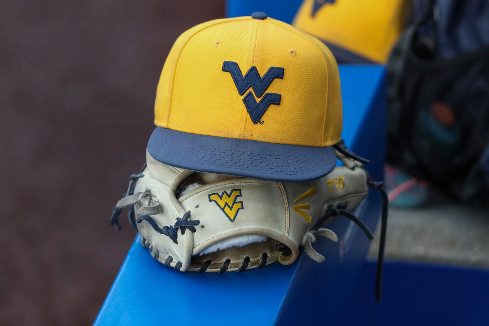 WVU baseball hat and glove