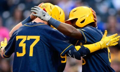 WVU Baseball players celebrating