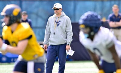 WVU Football HC Neal Brown at spring practice