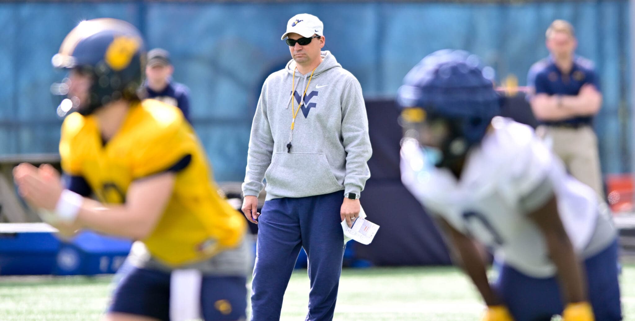 WVU Football HC Neal Brown at spring practice