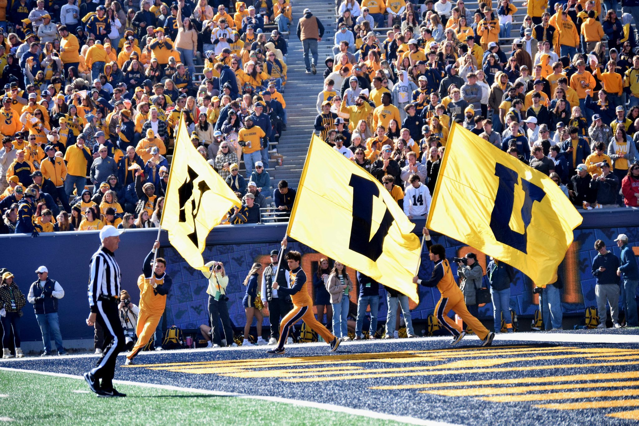 WVU Football Flags After Touchdown Stock photo
