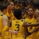 WVU Basketball huddle
