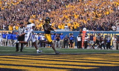 WVU Football RB Tye Edwards scores a touchdown against Pitt in Backyard Brawl