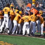 WVU Baseball celebrates after win