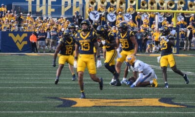 WVU Football special teams celebrating against Pitt