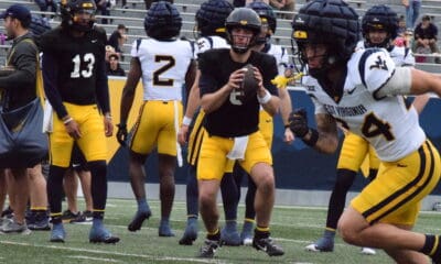 WVU Football QB Nicco Marchiol, Jaylen Henderson and Rodney Gallagher at Spring Showcase