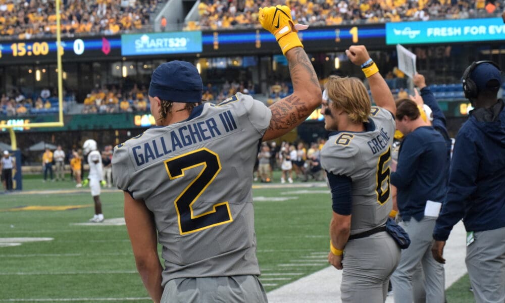 WVU Football WR Rodney Gallagher and Garrett Greene