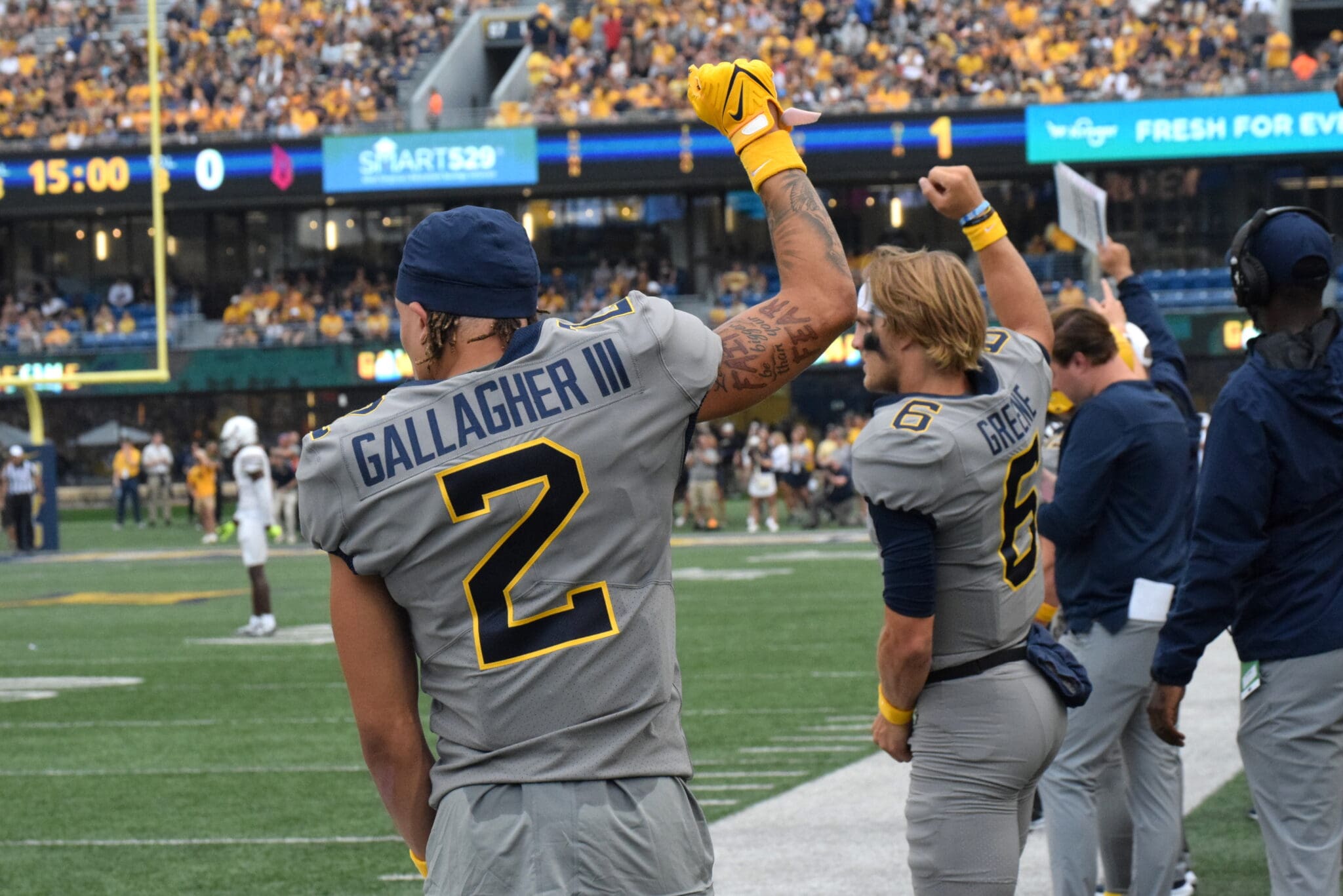 WVU Football WR Rodney Gallagher and Garrett Greene