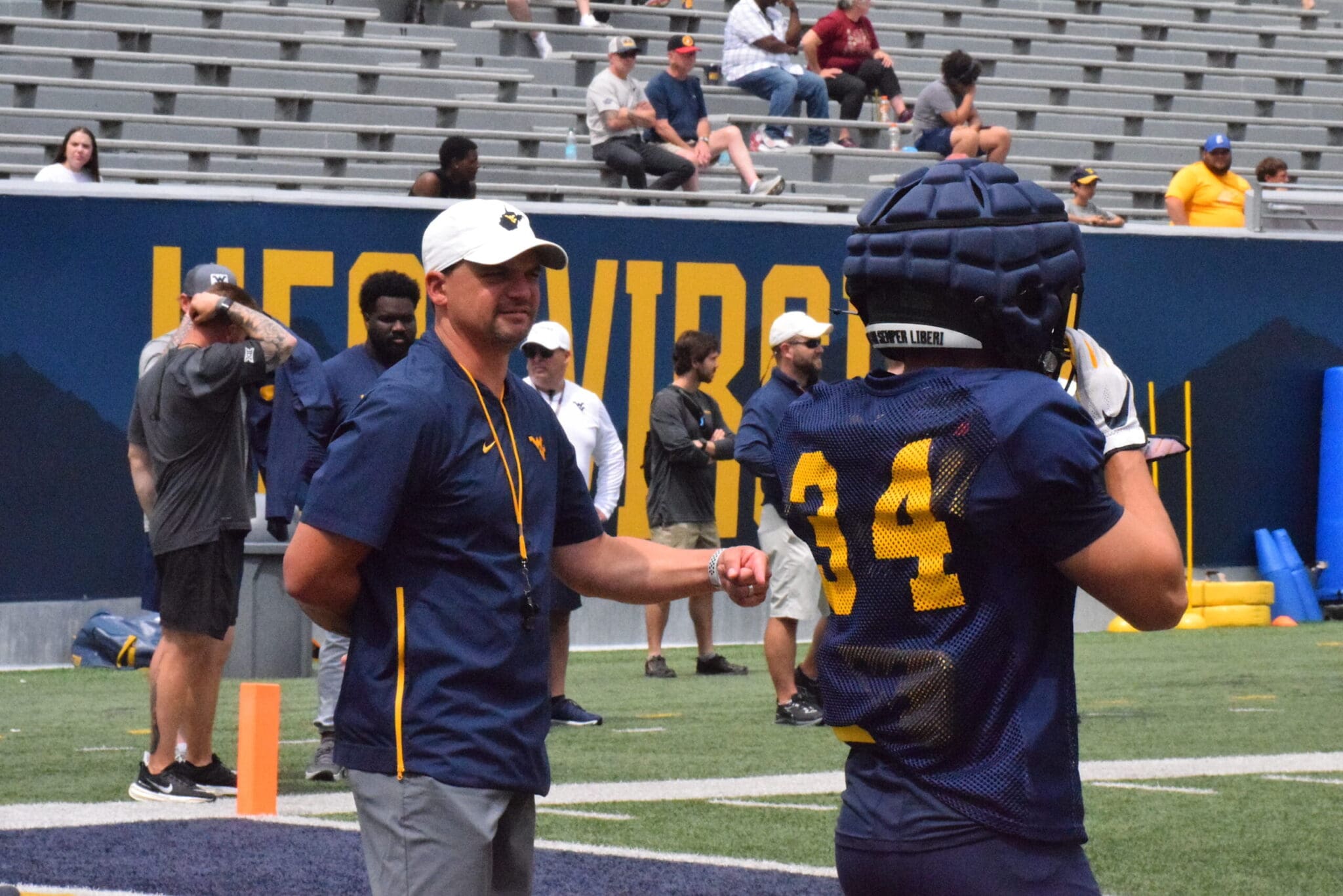 WVU Football HC Neal Brown at practice