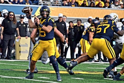 WVU Football QB Scotty Fox throwing against Colorado
