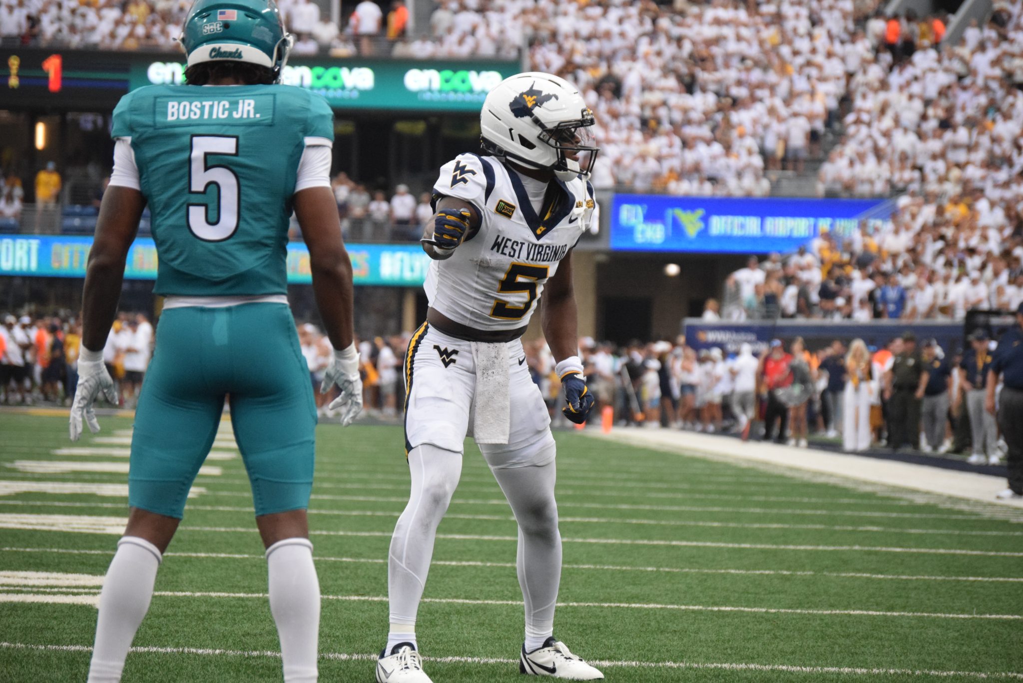 WVU Football WR Jaden Bray lines up against Coast Carolina