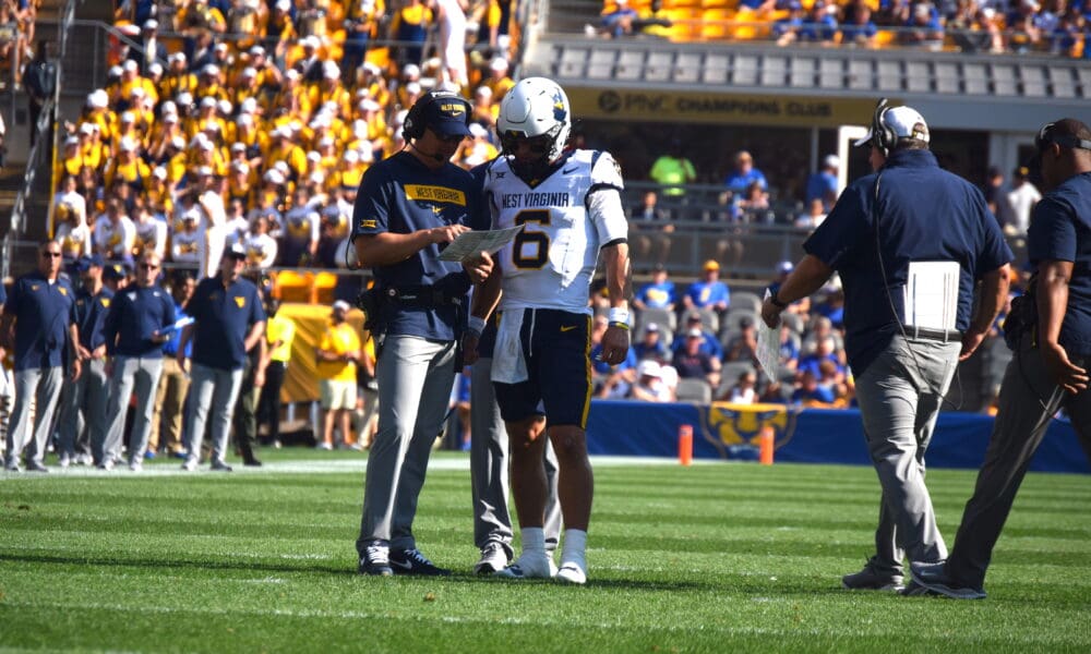 WVU Football HC Neal Brown and QB Garrett Greene at Pitt