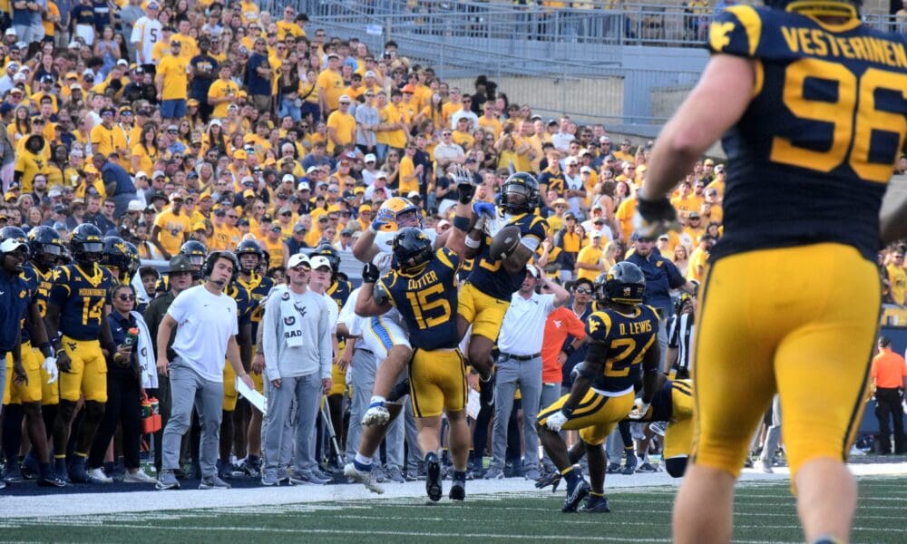 WVU Football defense with the pass break up versus Pitt