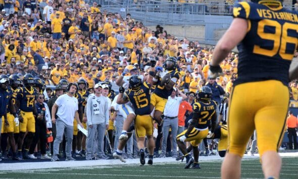 WVU Football defense with the pass break up versus Pitt