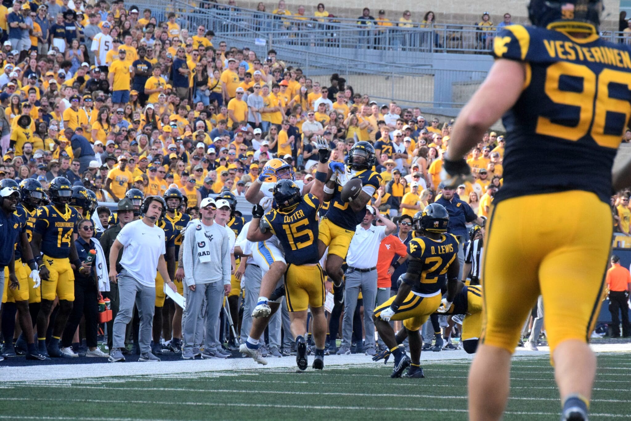WVU Football defense with the pass break up versus Pitt