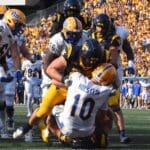 WVU Football Defensive Lineman Edward Vesterinen sacks Pitt Quarterback Eli Holstein