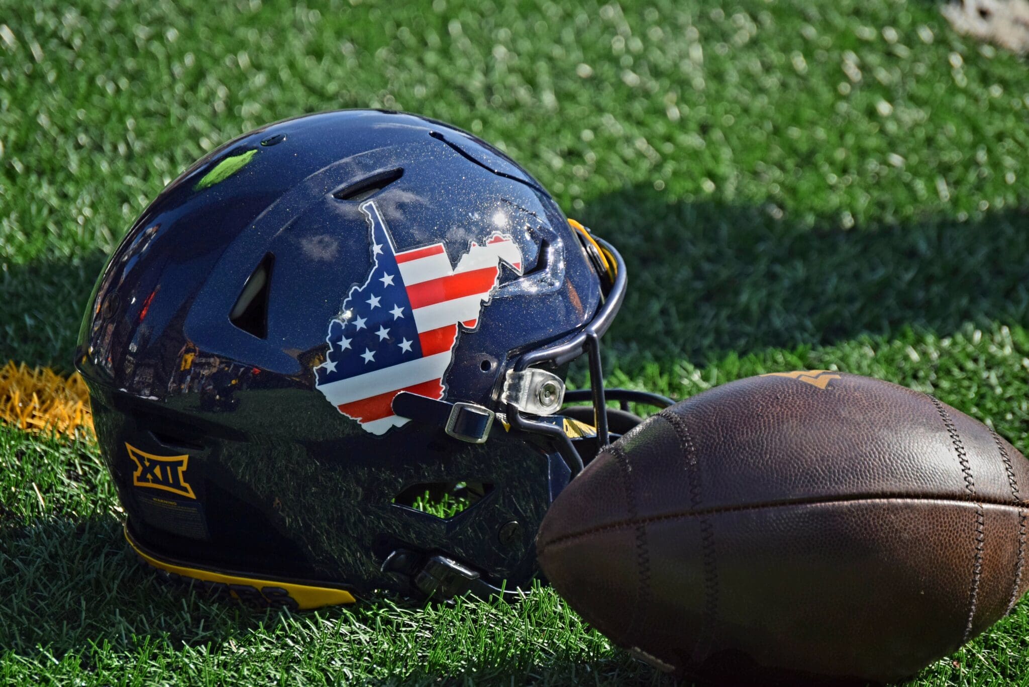 WVU Football US Flag Helmet stock