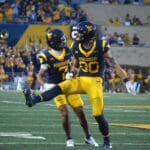 WVU Football TE Grayson Barnes and WR Jarod Bowie