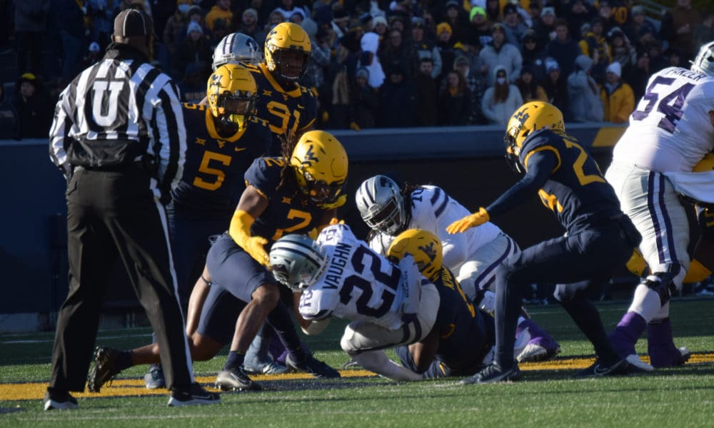 WVU Football Defense tackling Deuce Vaughn of Kansas State