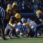 WVU Football Defense tackling Deuce Vaughn of Kansas State